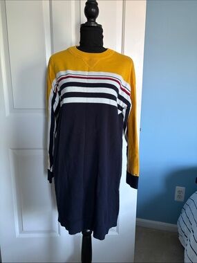 Tommy Hilfiger Navy, Mustard & White Striped Knit Dress